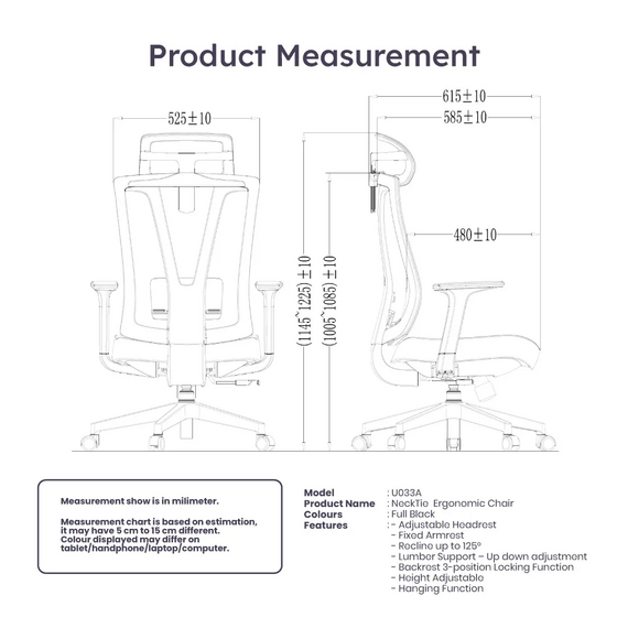 Office Chair U-033H Ergonomic Design (TLLL-C001)