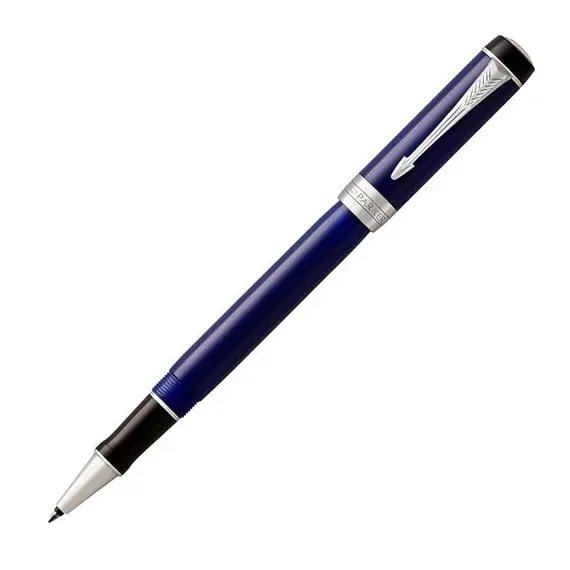 PARKER Duofold Fine Rollerball Pen Classic Blue and Black Chrome Trim Black Ink, 2 image