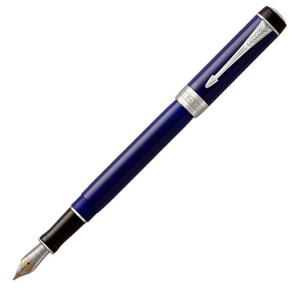 PARKER Duofold Medium Fountain Pen Classic Blue and Black Chrome Trim