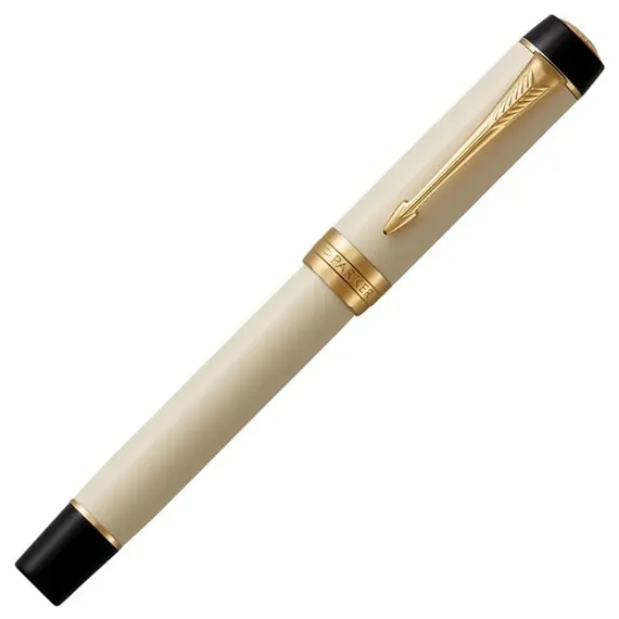 PARKER Duofold Medium Fountain Pen Classic Ivory and Black Gold Trim, 3 image