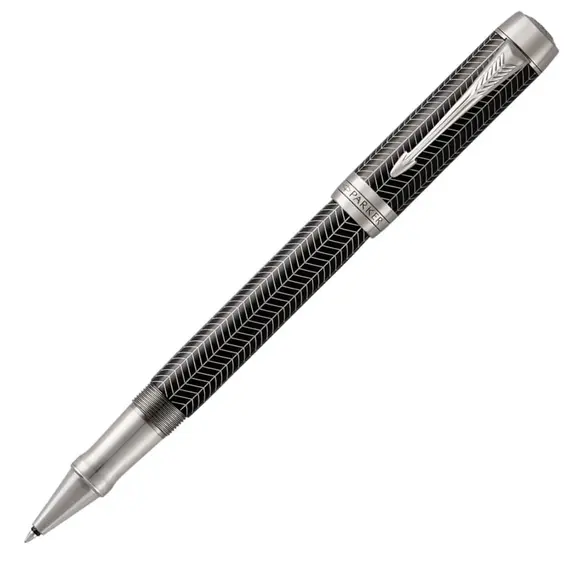 PARKER Duofold Prestige Fine Rollerball Pen Black Chevron Chrome Trim Black Ink, 2 image