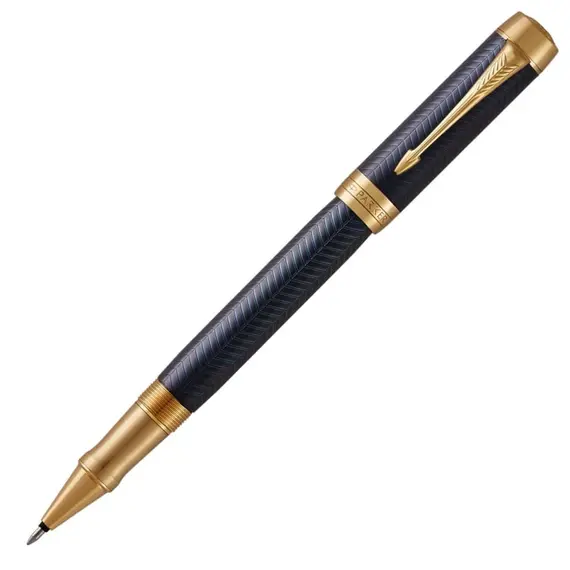 PARKER Duofold Prestige Fine Rollerball Pen Blue Chevron Gold Trim Black Ink, 2 image