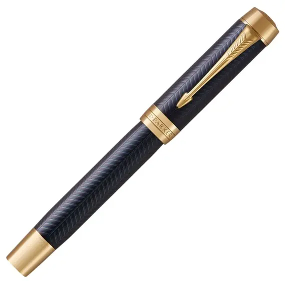 PARKER Duofold Prestige Fine Rollerball Pen Blue Chevron Gold Trim Black Ink, 3 image