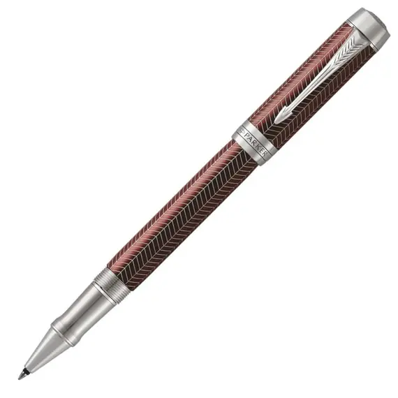 PARKER Duofold Prestige Fine Rollerball Pen Burgundy Chevron Chrome Trim Black Ink, 2 image