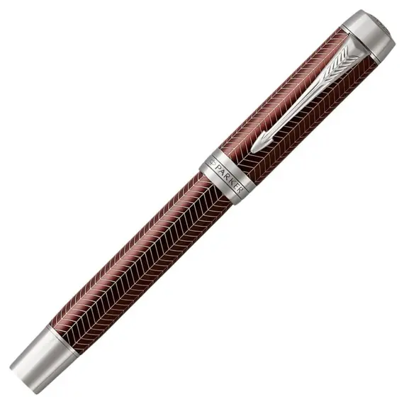 PARKER Duofold Prestige Fine Rollerball Pen Burgundy Chevron Chrome Trim Black Ink, 3 image