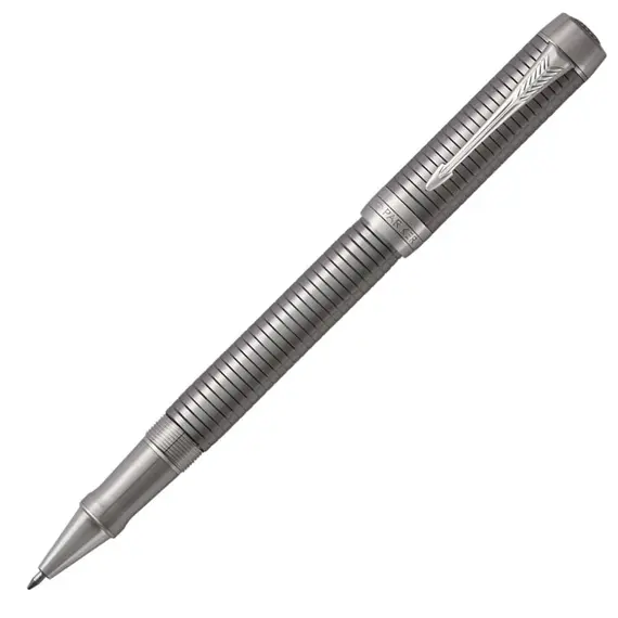 PARKER Duofold Prestige Fine Rollerball Pen Ruthenium Chiselled Chrome Trim Black Ink, 2 image