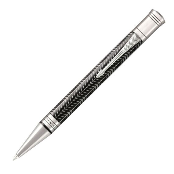 PARKER Duofold Prestige Medium Ballpoint Pen Black Chevron Chrome Trim Black Ink