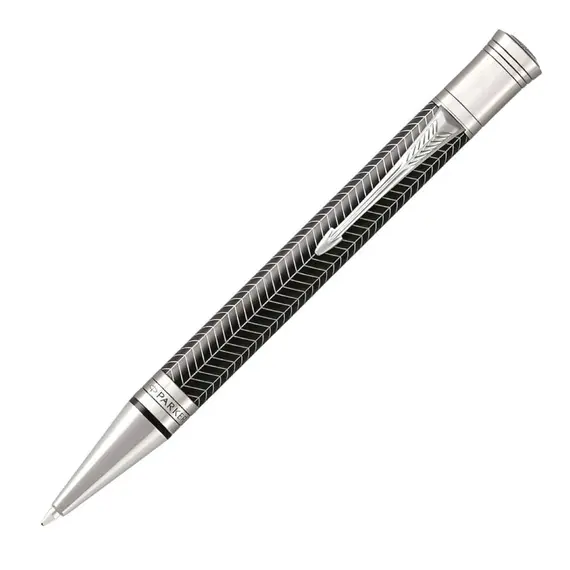 PARKER Duofold Prestige Medium Ballpoint Pen Black Chevron Chrome Trim Black Ink, 2 image