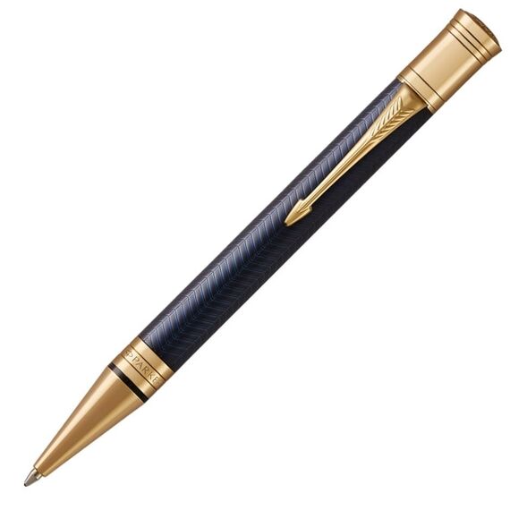 PARKER Duofold Prestige Medium Ballpoint Pen Blue Chevron Gold Trim Black Ink
