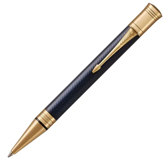 PARKER Duofold Prestige Medium Ballpoint Pen Blue Chevron Gold Trim Black Ink, 2 image