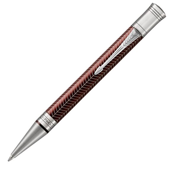 PARKER Duofold Prestige Medium Ballpoint Pen Burgundy Chevron Chrome Trim Black Ink