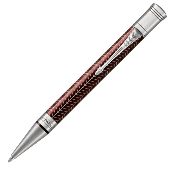 PARKER Duofold Prestige Medium Ballpoint Pen Burgundy Chevron Chrome Trim Black Ink, 2 image