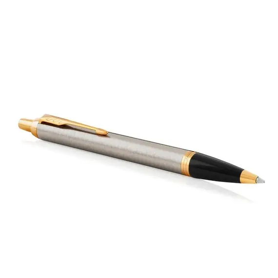 PARKER IM Brushed Metal Gold Trim Medium Ballpoint Pen Blue Ink, 2 image