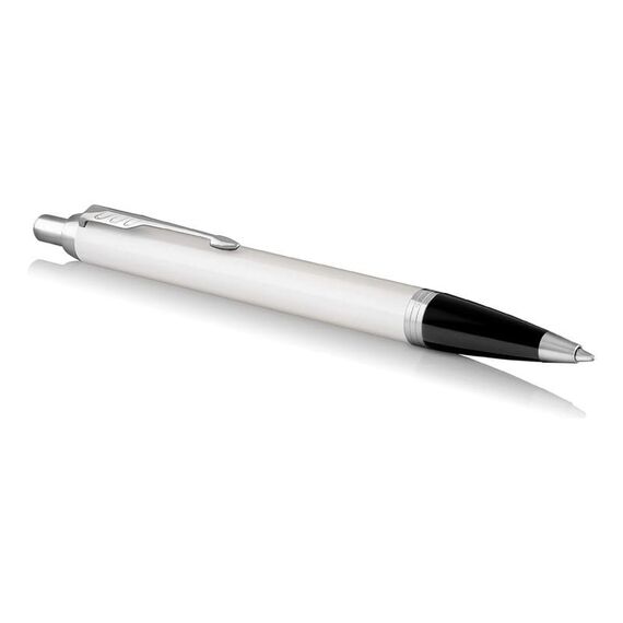 PARKER IM Medium Ballpoint Pen White Chrome Trim Blue Ink