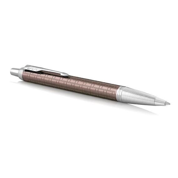 PARKER IM Premium Medium Ballpoint Pen Brown Chrome Trim Blue Ink