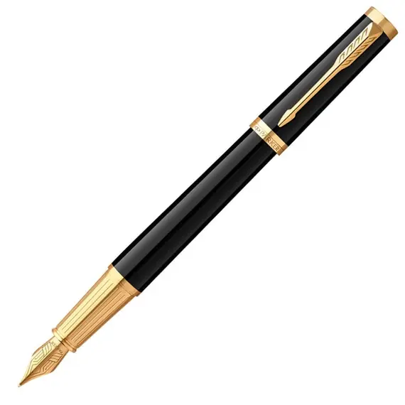 PARKER Ingenuity Medium Fountain Pen Black Gold Trim Black Ink, 2 image
