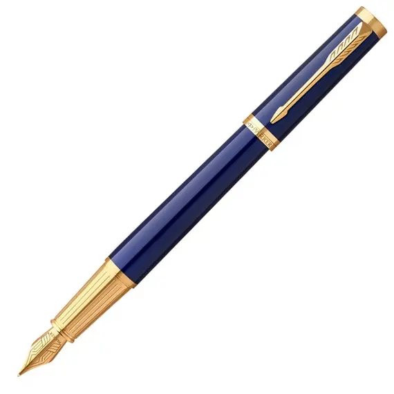 PARKER Ingenuity Medium Fountain Pen Dark Blue Gold Trim Black Ink, 2 image