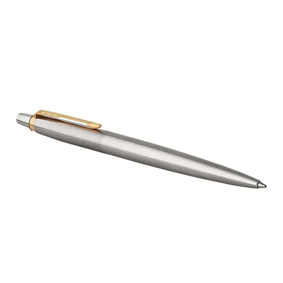 PARKER Jotter Medium Ballpoint Pen Stainless Steel Gold Trim Blue Ink