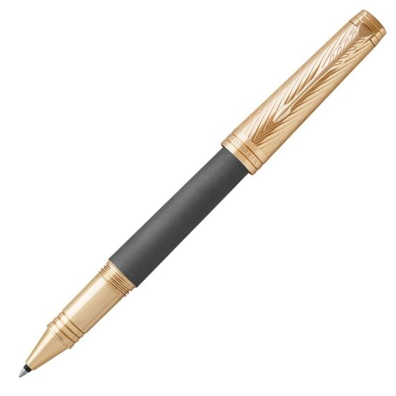 PARKER Premier Fine Rollerball Pen Custom Storm Grey Gold Trim Black Ink