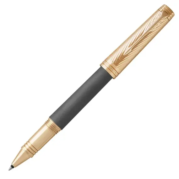 PARKER Premier Fine Rollerball Pen Custom Storm Grey Gold Trim Black Ink, 2 image