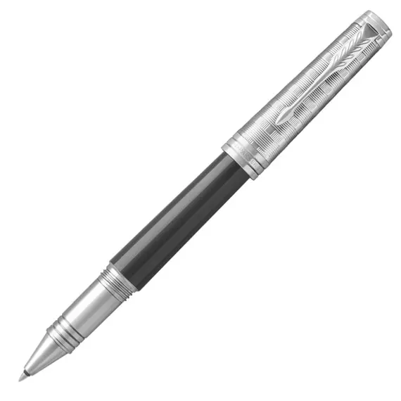 PARKER Premier Fine Rollerball Pen Custom Tartan Black and Metal Lacquer Chrome Trim Black Ink, 2 image