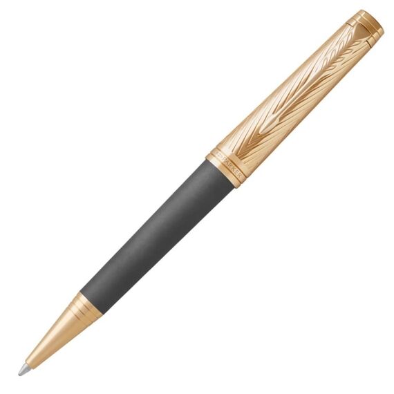 PARKER Premier Medium Ballpoint Pen Custom Storm Grey Gold Trim Black Ink