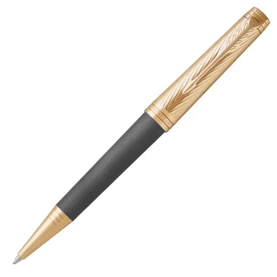 PARKER Premier Medium Ballpoint Pen Custom Storm Grey Gold Trim Black Ink, 2 image