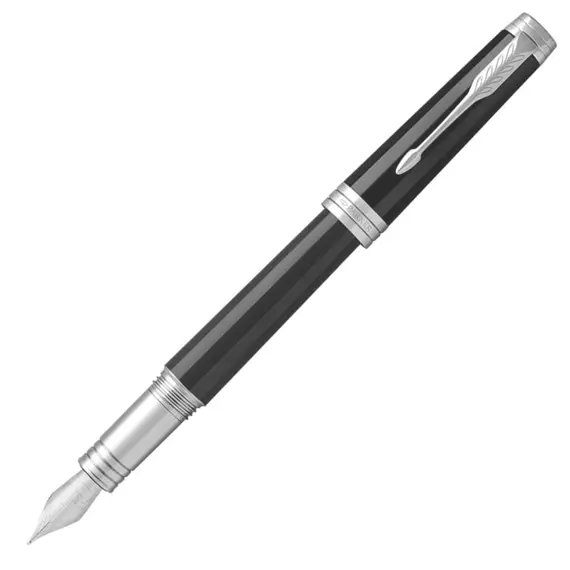 PARKER Premier Medium Fountain Pen Black Lacquer Chrome Trim Black Ink, 2 image