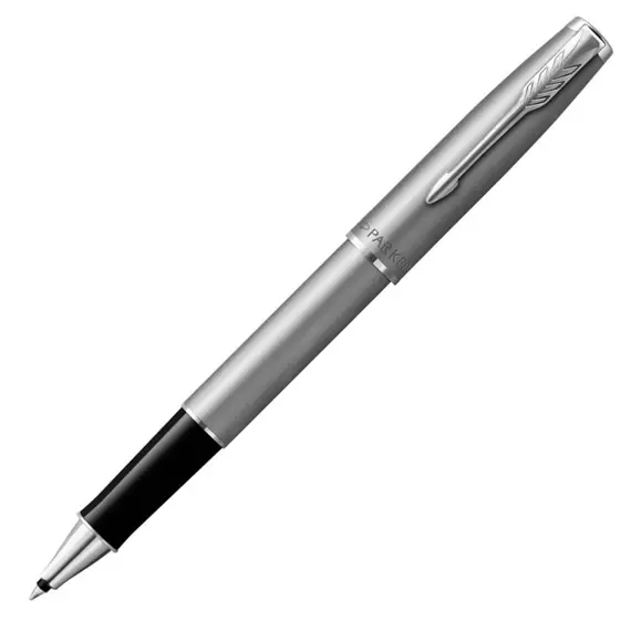 PARKER Sonnet Essential Fine Rollerball Pen Sandblasted Stainless Steel Chrome Trim Black Ink, 2 image