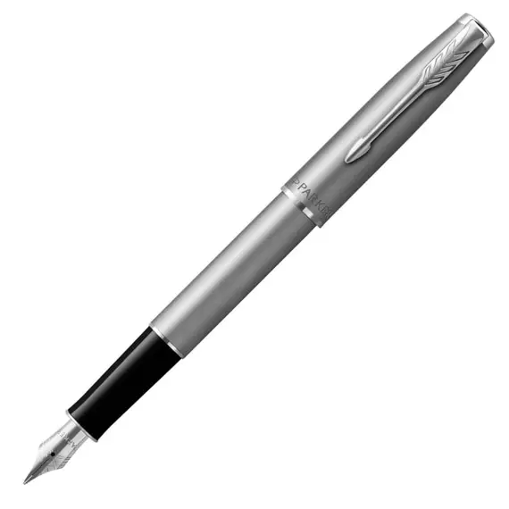 PARKER Sonnet Essential Medium Fountain Pen Sandblasted Stainless Steel Chrome Trim, 2 image