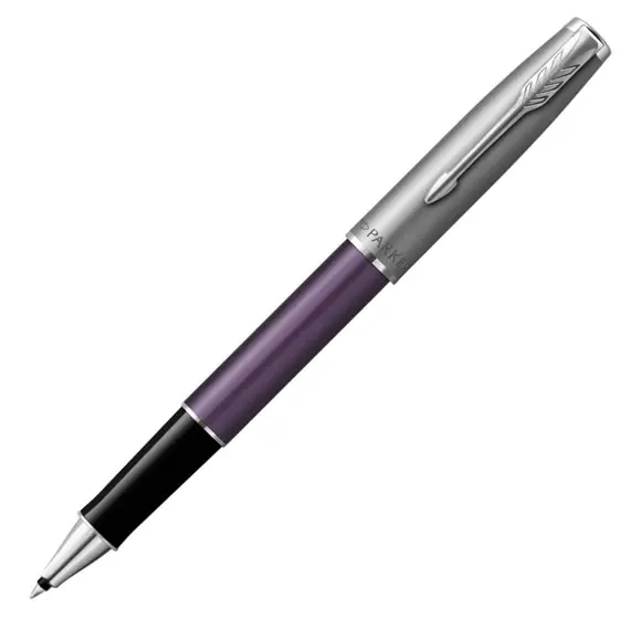 PARKER Sonnet Essential Fine Rollerball Pen Metal and Violet Lacquer Palladium Trim Black Ink, 2 image
