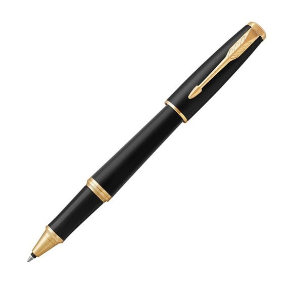 PARKER Urban Medium Rollerball Pen Muted Black Gold Trim Blue Ink