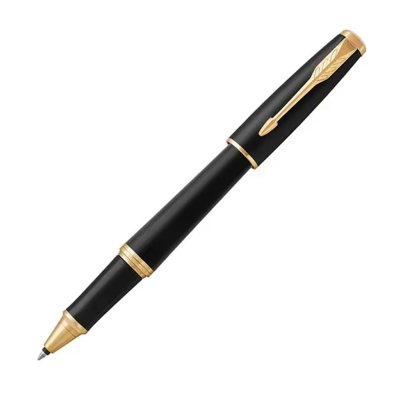 PARKER Urban Medium Rollerball Pen Muted Black Gold Trim Blue Ink, 2 image
