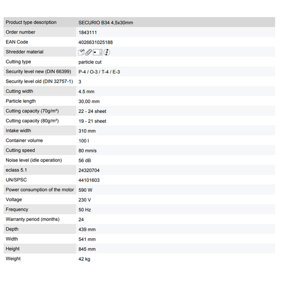 SHREDDER H.S.M SECURIO B34 Cross-Cut 4.5 x 30 mm