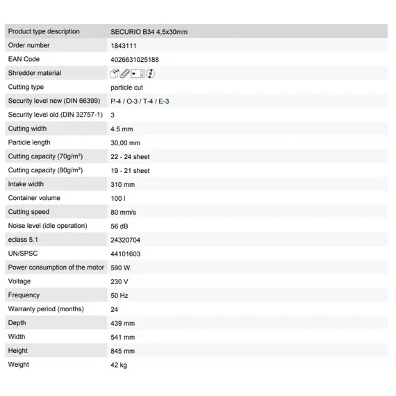قطاعة الورق إتش إس إم موديل سيكريو B34، تقطيع مقطع بحجم 4.5 × 30 مم, 2 image