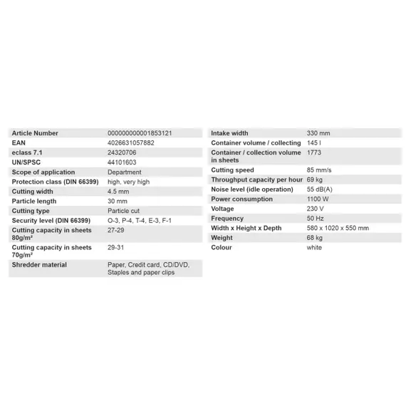 قطاعة الورق إتش إس إم موديل سيكريو P36i، تقطيع مقطع بحجم 4.5 × 30 مم