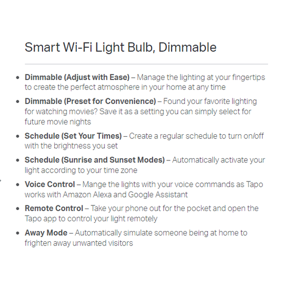Tapo Dimmable Smart Light Bulb –  (L510E) Tapo Dimmable Smart Light Bulb –  (L510E)