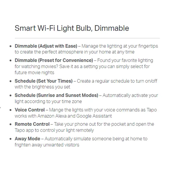 Tapo Dimmable Smart Light Bulb –  (L510E)