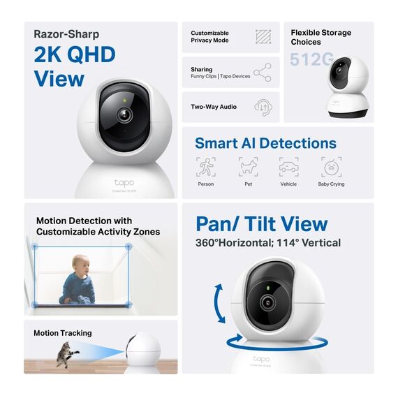 TAPO  Pan/Tilt AI Home Security Wi Fi Camera 2K (C220)