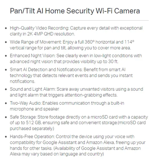 TAPO  Pan/Tilt AI Home Security Wi Fi Camera 2K (C220)