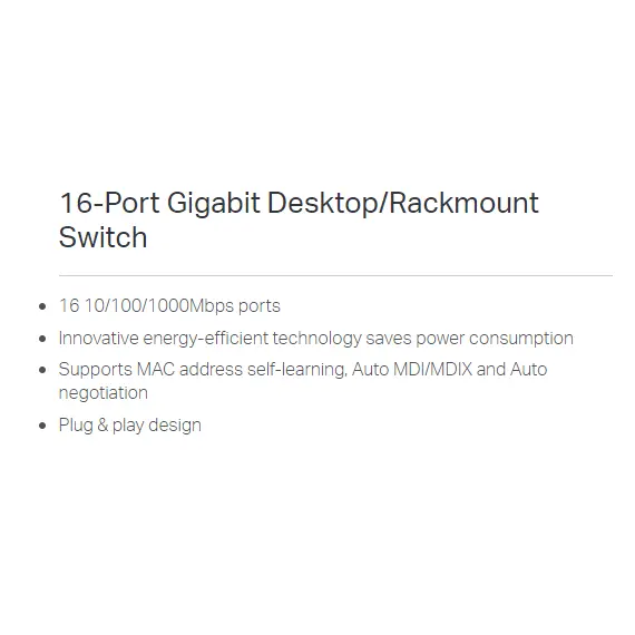TP-Link 16-Port Gigabit Switch with 1U Rack-Mount Steel Case (TL-SG1016D), 5 image
