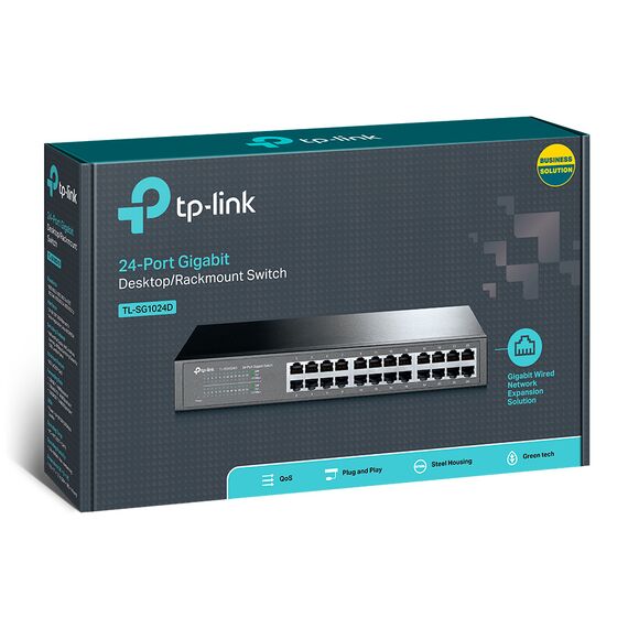 محول TP-Link بـ 24 منفذ جيجابت مع هيكل فولاذي للتركيب في الرف (TL-SG1024D)