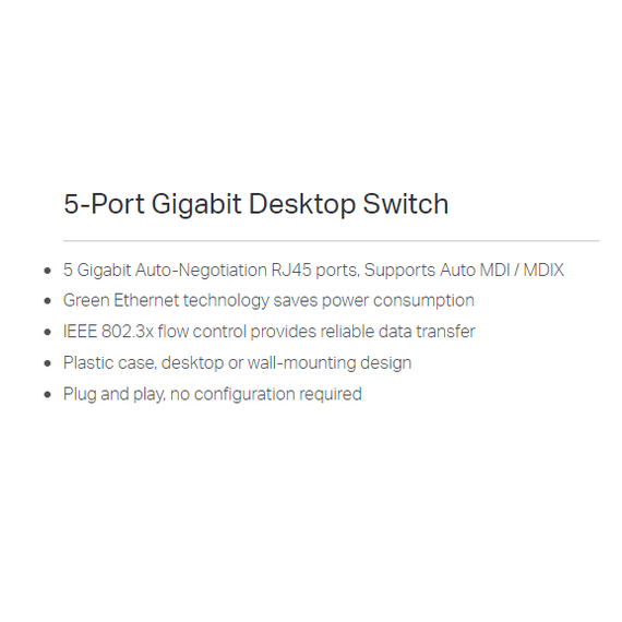 محول سطح المكتب TP-Link جيجابت بـ 5 منافذ، هيكل بلاستيكي (TL-SG1005D)