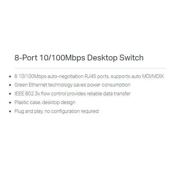 محول سطح المكتب TP-Link بـ 8 منافذ بسرعة 10/100 ميجابت (TL-SF1008D), 4 image