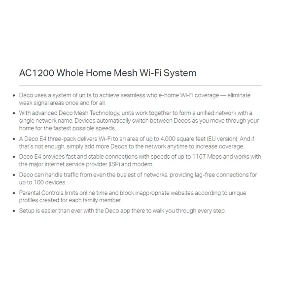TP-Link AC1200 Whole Home Mesh Wi-Fi System (DECO E4(3-PACK))