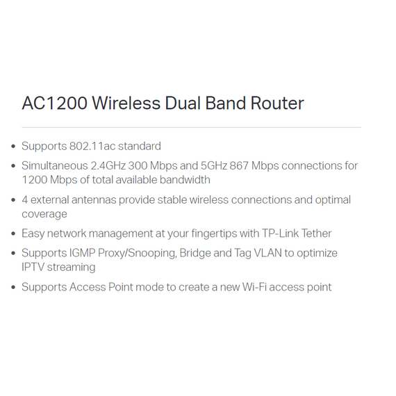 TP-Link Router AC1200 Wireless Dual Band (ARCHER C50)