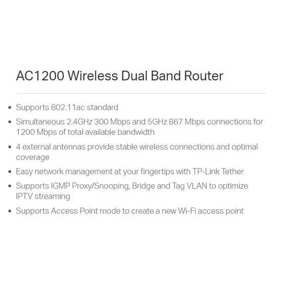 TP-Link Router AC1200 Wireless Dual Band (ARCHER C50)