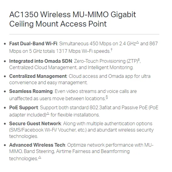 TP-Link AC1350 Wireless MU-MIMO Gigabit Ceiling Mount Access Point (EAP225), 12 image
