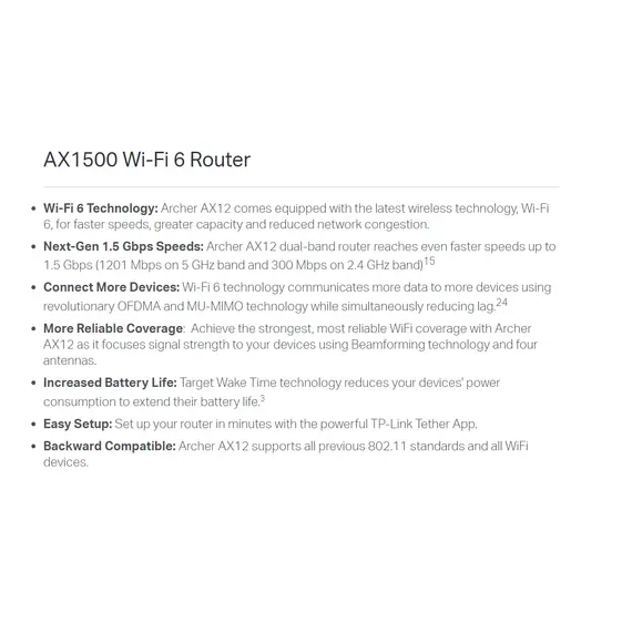 TP-Link Router AX1500 Gigabit Wi-Fi 6 (ARCHER AX12)