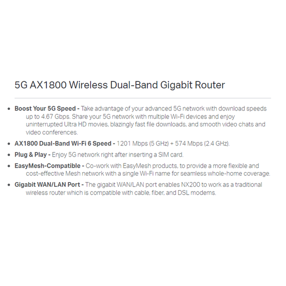 ​TP-Link Router ​5G AX1800 Wireless Dual-Band Gigabit (ARCHER NX200)